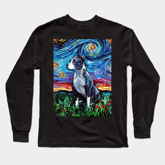 Pitbull Night Long Sleeve T-Shirt by sagittariusgallery